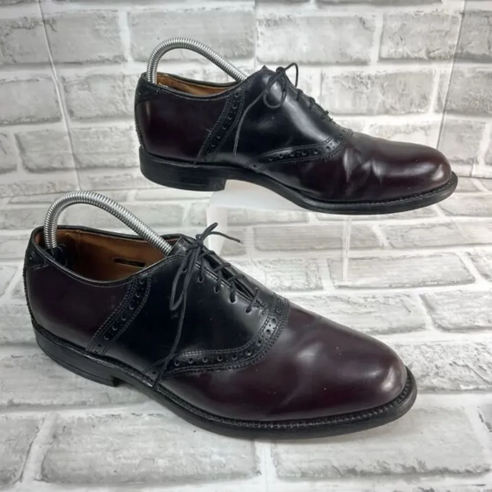 Allen Edmonds Shelton Men's Size 9 D 2-Tone Black and Burgundy Oxfords Shoes
